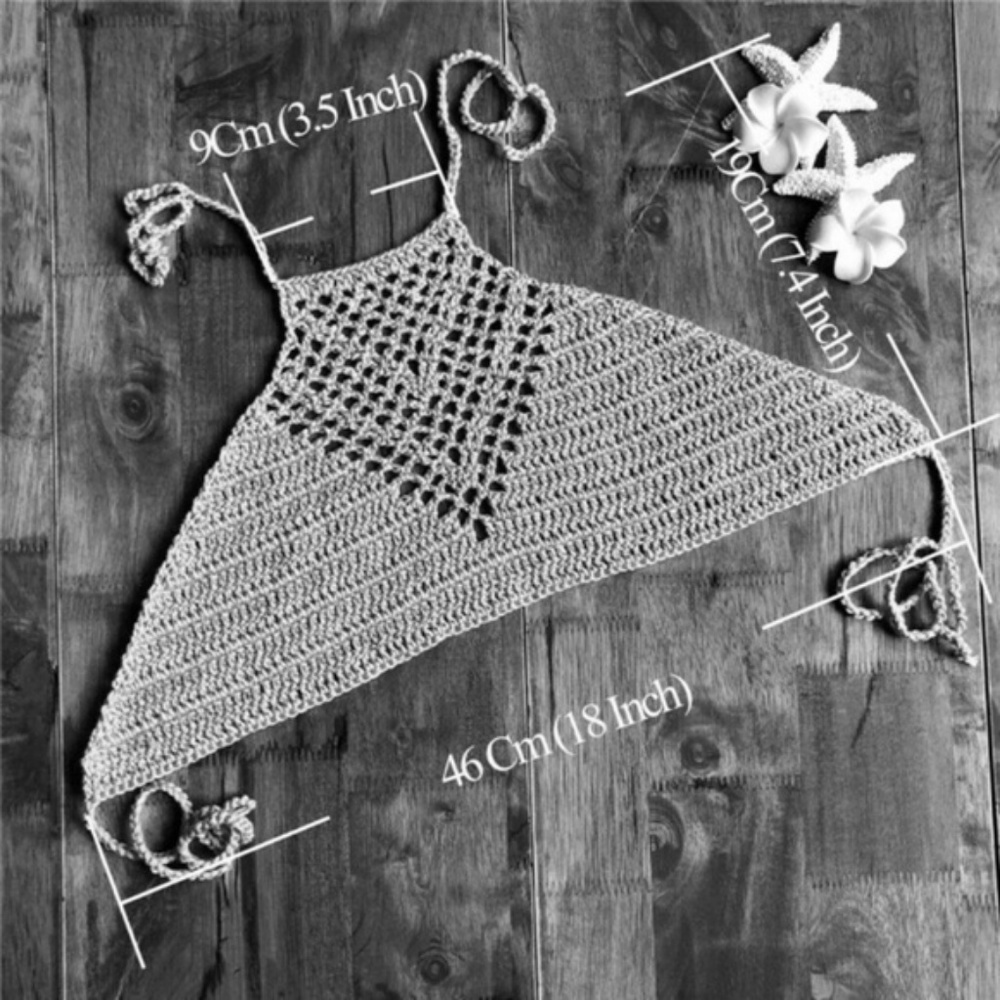 Boho Handmade Black Crochet Halter Crop Top - Picture 4 of 4